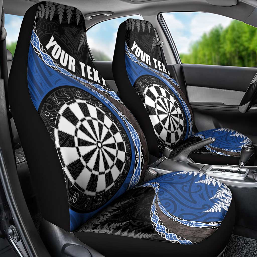 Personalised New Zealand Darts Car Seat Cover Koru Tribal Tattoo and Silver Fern Maori Pattern Blue Color LT03 - Polynesian Pride