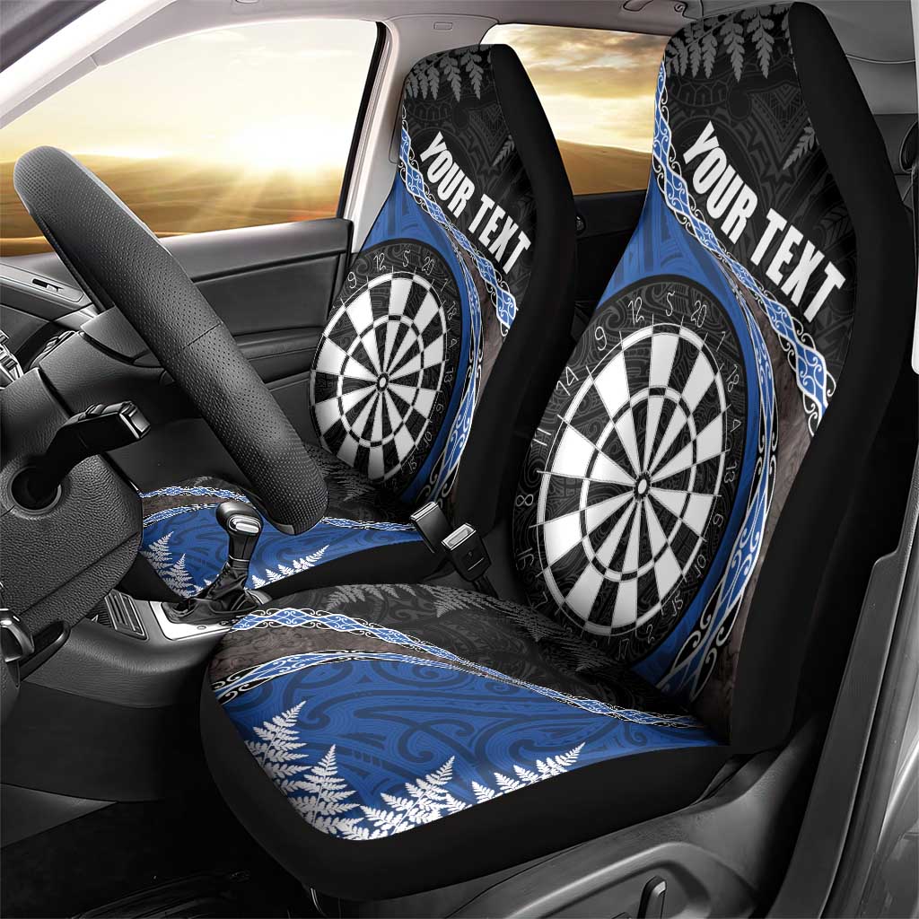 Personalised New Zealand Darts Car Seat Cover Koru Tribal Tattoo and Silver Fern Maori Pattern Blue Color LT03 - Polynesian Pride