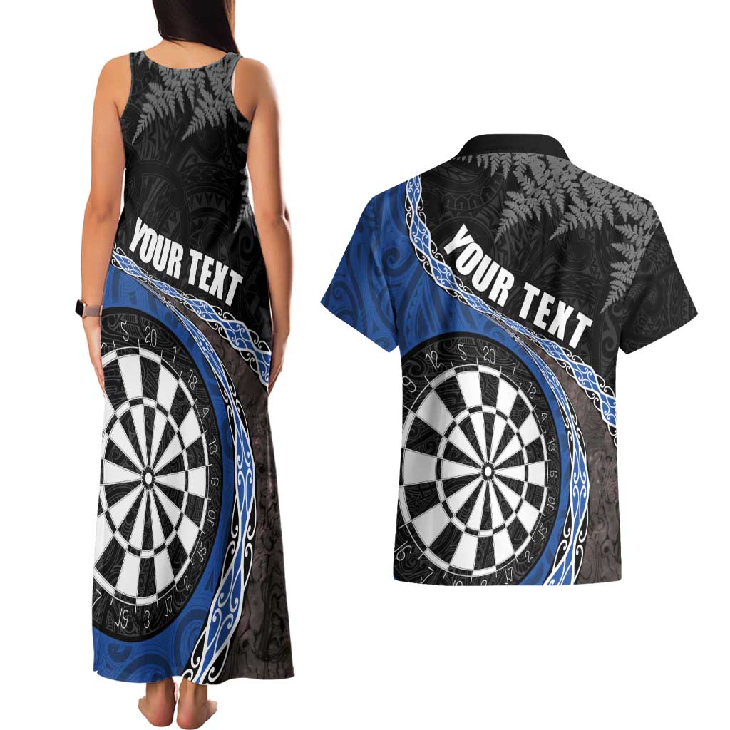 Personalised New Zealand Darts Couples Matching Tank Maxi Dress and Hawaiian Shirt Koru Tribal Tattoo and Silver Fern Maori Pattern Blue Color LT03 - Polynesian Pride