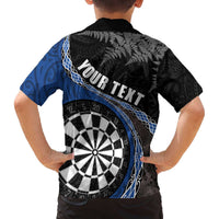 Personalised New Zealand Darts Family Matching Off The Shoulder Long Sleeve Dress and Hawaiian Shirt Koru Tribal Tattoo and Silver Fern Maori Pattern Blue Color LT03 - Polynesian Pride