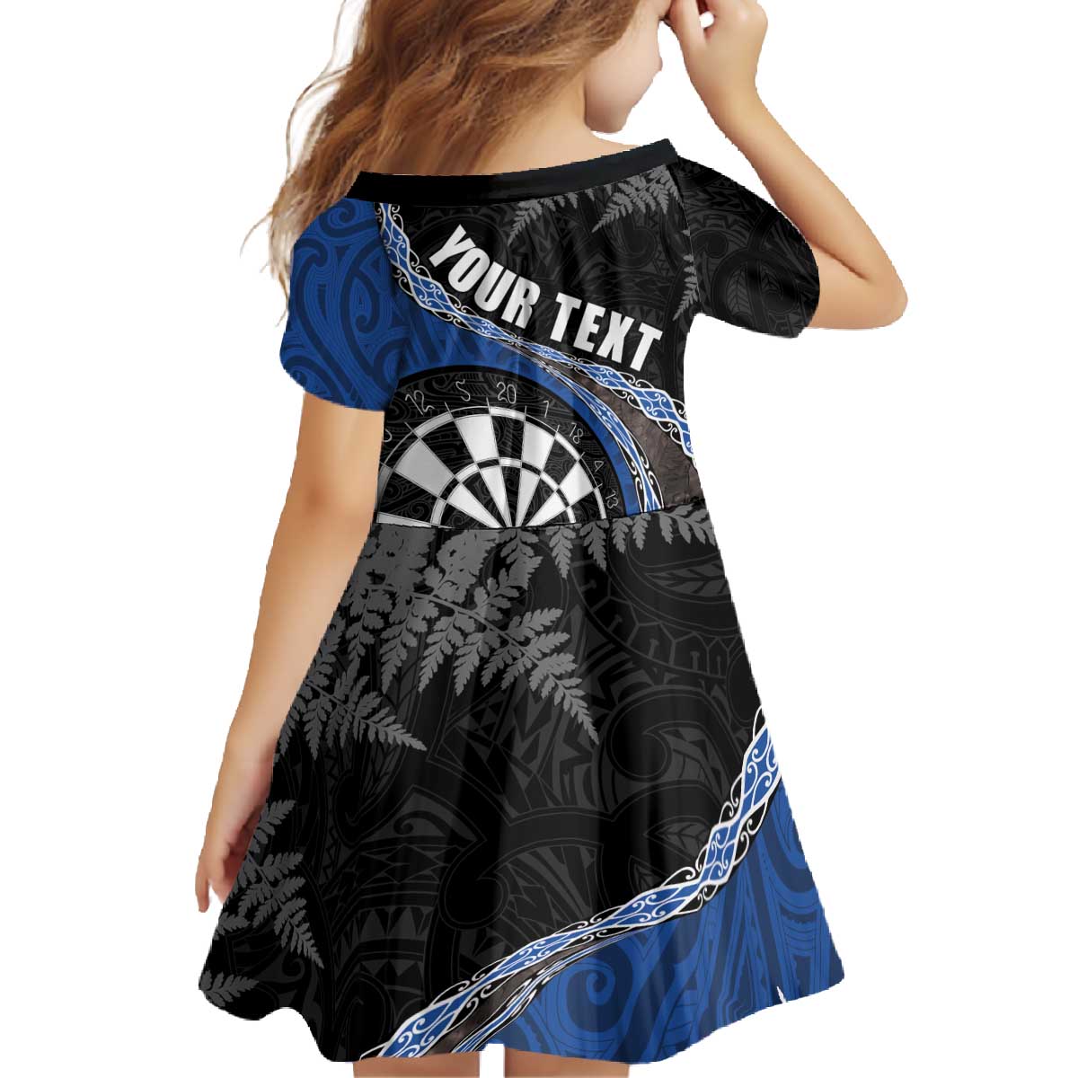 Personalised New Zealand Darts Family Matching Off The Shoulder Long Sleeve Dress and Hawaiian Shirt Koru Tribal Tattoo and Silver Fern Maori Pattern Blue Color LT03 - Polynesian Pride