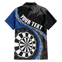 Personalised New Zealand Darts Family Matching Off The Shoulder Long Sleeve Dress and Hawaiian Shirt Koru Tribal Tattoo and Silver Fern Maori Pattern Blue Color LT03 - Polynesian Pride