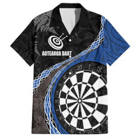 Personalised New Zealand Darts Family Matching Puletasi and Hawaiian Shirt Koru Tribal Tattoo and Silver Fern Maori Pattern Blue Color LT03 Dad's Shirt - Short Sleeve Blue - Polynesian Pride