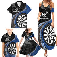 Personalised New Zealand Darts Family Matching Summer Maxi Dress and Hawaiian Shirt Koru Tribal Tattoo and Silver Fern Maori Pattern Blue Color LT03 - Polynesian Pride