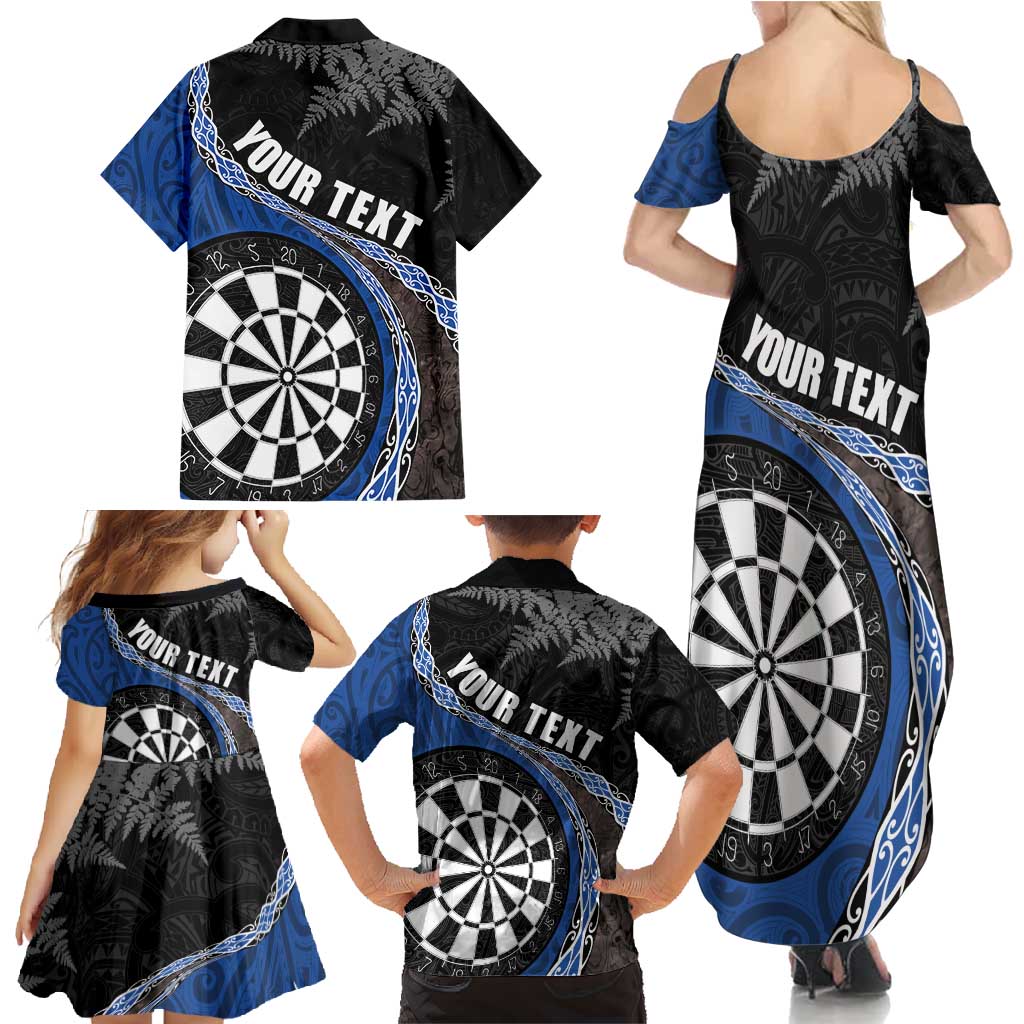 Personalised New Zealand Darts Family Matching Summer Maxi Dress and Hawaiian Shirt Koru Tribal Tattoo and Silver Fern Maori Pattern Blue Color LT03 - Polynesian Pride