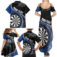 Personalised New Zealand Darts Family Matching Summer Maxi Dress and Hawaiian Shirt Koru Tribal Tattoo and Silver Fern Maori Pattern Blue Color LT03 - Polynesian Pride