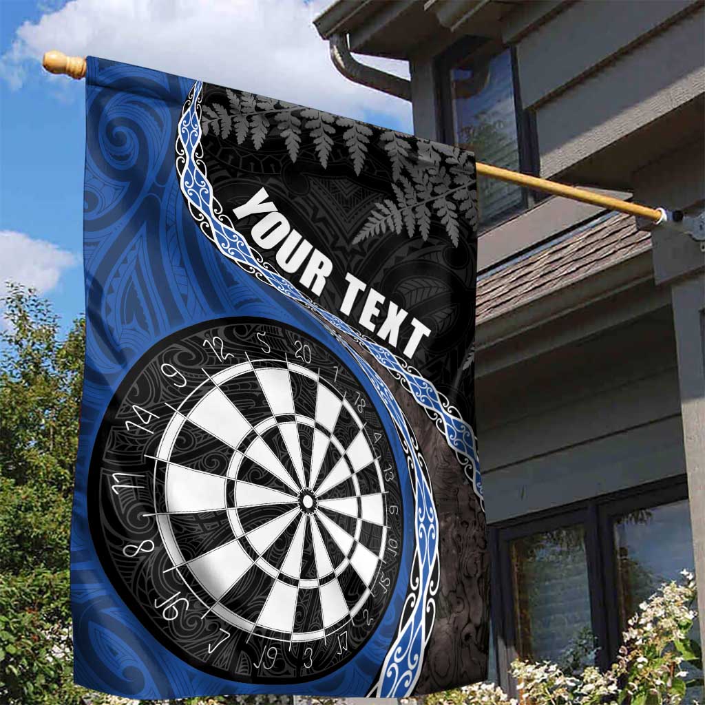 Personalised New Zealand Darts Garden Flag Koru Tribal Tattoo and Silver Fern Maori Pattern Blue Color LT03 - Polynesian Pride