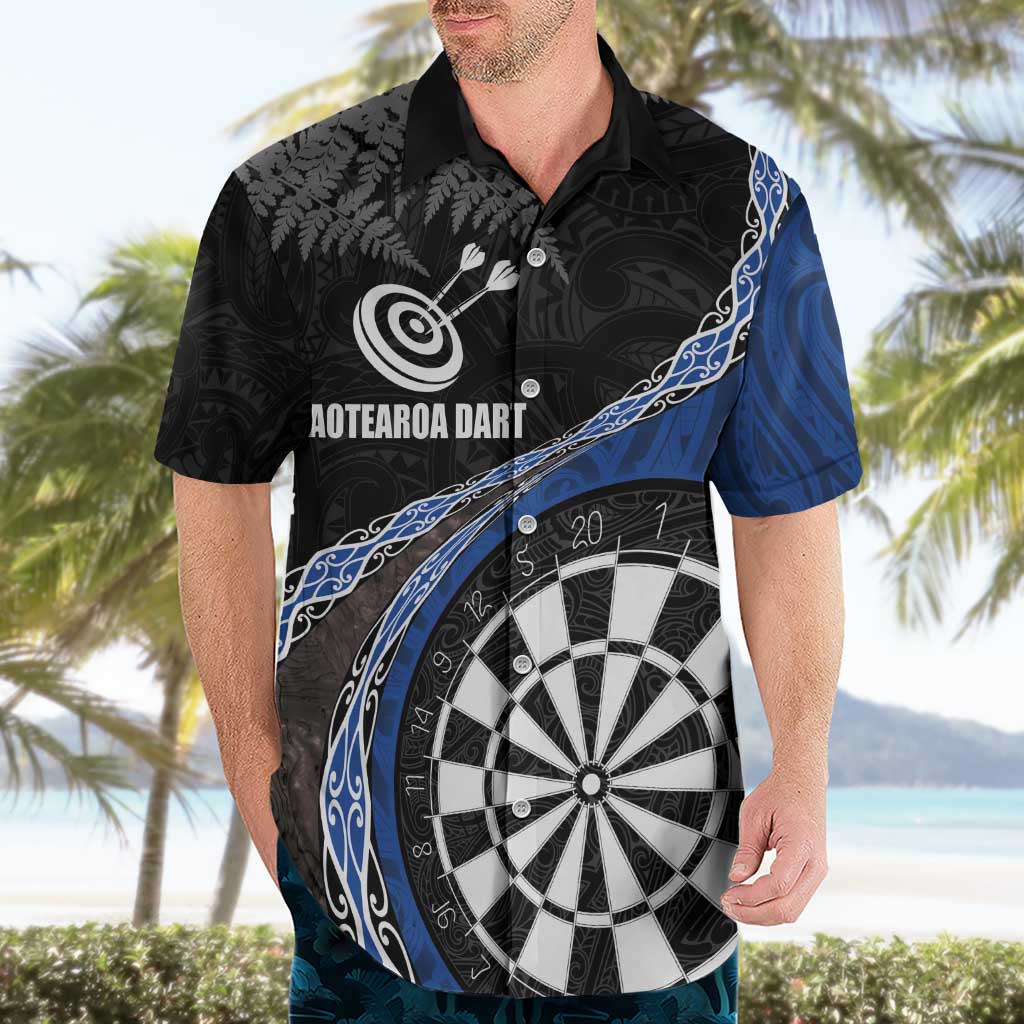 Personalised New Zealand Darts Hawaiian Shirt Koru Tribal Tattoo and Silver Fern Maori Pattern Blue Color LT03 - Polynesian Pride