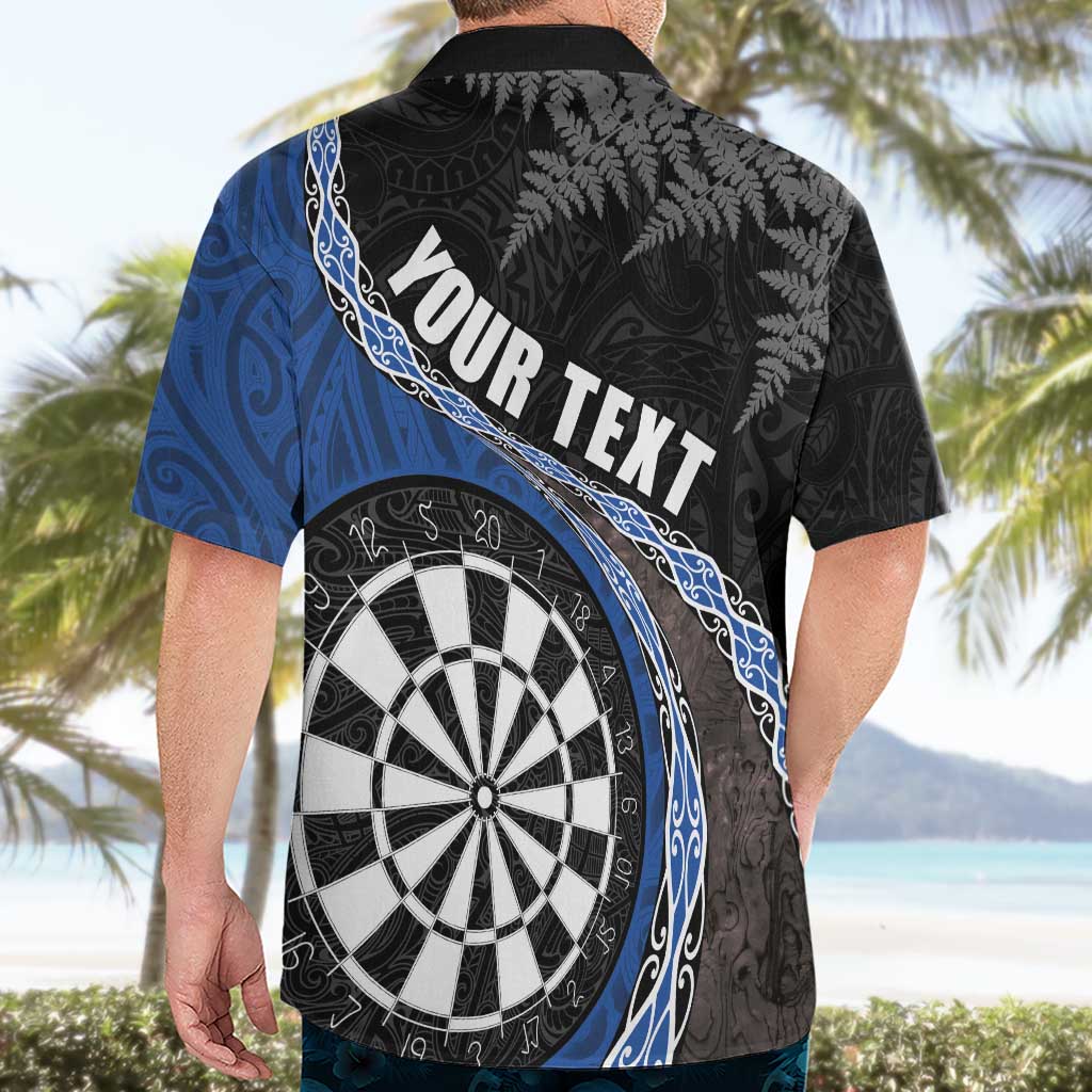 Personalised New Zealand Darts Hawaiian Shirt Koru Tribal Tattoo and Silver Fern Maori Pattern Blue Color LT03 - Polynesian Pride