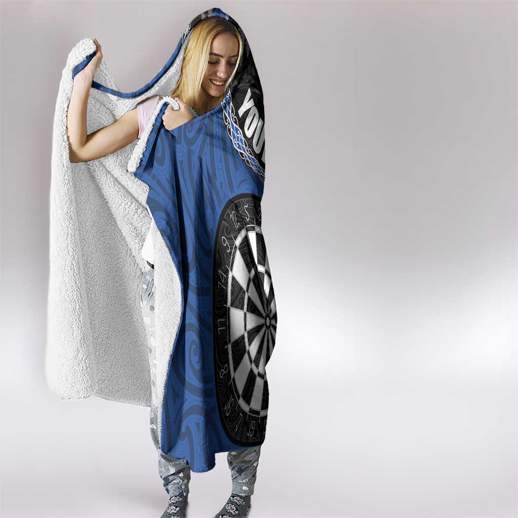 Personalised New Zealand Darts Hooded Blanket Koru Tribal Tattoo and Silver Fern Maori Pattern Blue Color LT03 - Polynesian Pride