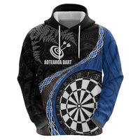 Personalised New Zealand Darts Hoodie Koru Tribal Tattoo and Silver Fern Maori Pattern Blue Color LT03 - Polynesian Pride