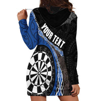 Personalised New Zealand Darts Hoodie Dress Koru Tribal Tattoo and Silver Fern Maori Pattern Blue Color LT03 - Polynesian Pride