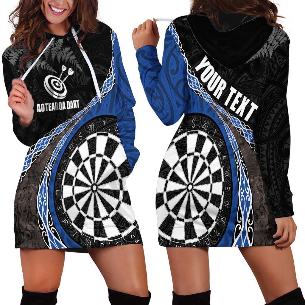 Personalised New Zealand Darts Hoodie Dress Koru Tribal Tattoo and Silver Fern Maori Pattern Blue Color LT03 - Polynesian Pride