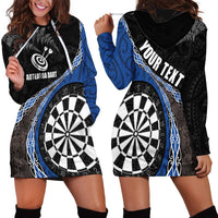Personalised New Zealand Darts Hoodie Dress Koru Tribal Tattoo and Silver Fern Maori Pattern Blue Color LT03 - Polynesian Pride
