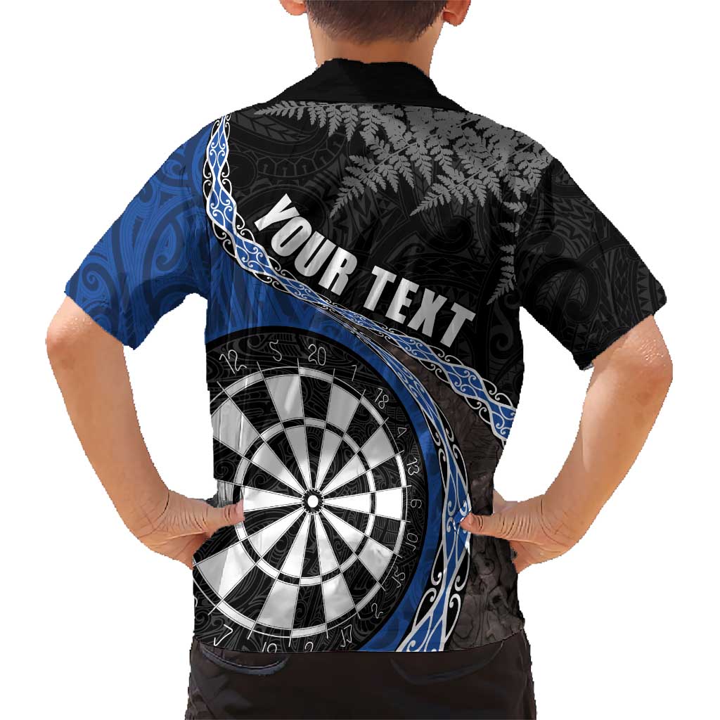 Personalised New Zealand Darts Kid Hawaiian Shirt Koru Tribal Tattoo and Silver Fern Maori Pattern Blue Color LT03 - Polynesian Pride