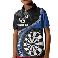 Personalised New Zealand Darts Kid Polo Shirt - Koru Tribal Tattoo and Silver Fern Maori Pattern Blue LT03 Kid Blue - Polynesian Pride