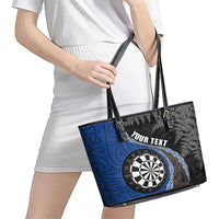 Personalised New Zealand Darts Leather Tote Bag Koru Tribal Tattoo and Silver Fern Maori Pattern Blue Color LT03 - Polynesian Pride
