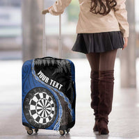 Personalised New Zealand Darts Luggage Cover Koru Tribal Tattoo and Silver Fern Maori Pattern Blue Color