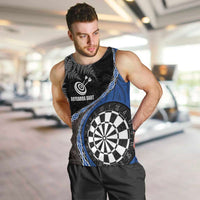 Personalised New Zealand Darts Men Tank Top Koru Tribal Tattoo and Silver Fern Maori Pattern Blue Color LT03 Blue - Polynesian Pride