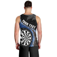 Personalised New Zealand Darts Men Tank Top Koru Tribal Tattoo and Silver Fern Maori Pattern Blue Color LT03 - Polynesian Pride