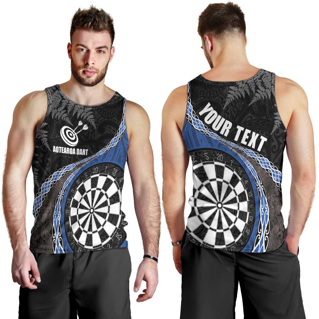Personalised New Zealand Darts Men Tank Top Koru Tribal Tattoo and Silver Fern Maori Pattern Blue Color LT03 - Polynesian Pride