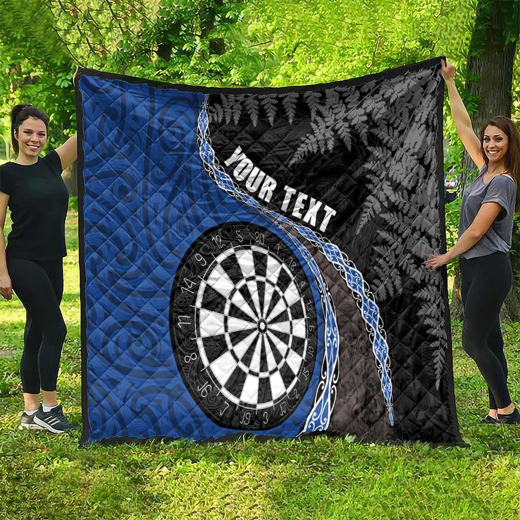Personalised New Zealand Darts Quilt Koru Tribal Tattoo and Silver Fern Maori Pattern Blue Color LT03 - Polynesian Pride