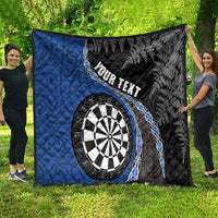 Personalised New Zealand Darts Quilt Koru Tribal Tattoo and Silver Fern Maori Pattern Blue Color LT03 - Polynesian Pride