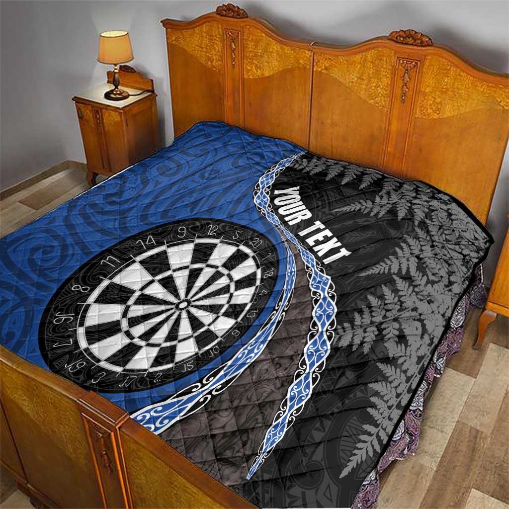 Personalised New Zealand Darts Quilt Koru Tribal Tattoo and Silver Fern Maori Pattern Blue Color LT03 - Polynesian Pride
