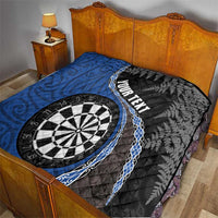 Personalised New Zealand Darts Quilt Koru Tribal Tattoo and Silver Fern Maori Pattern Blue Color LT03 - Polynesian Pride