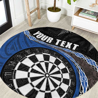 Personalised New Zealand Darts Round Carpet Koru Tribal Tattoo and Silver Fern Maori Pattern Blue Color LT03 Blue - Polynesian Pride