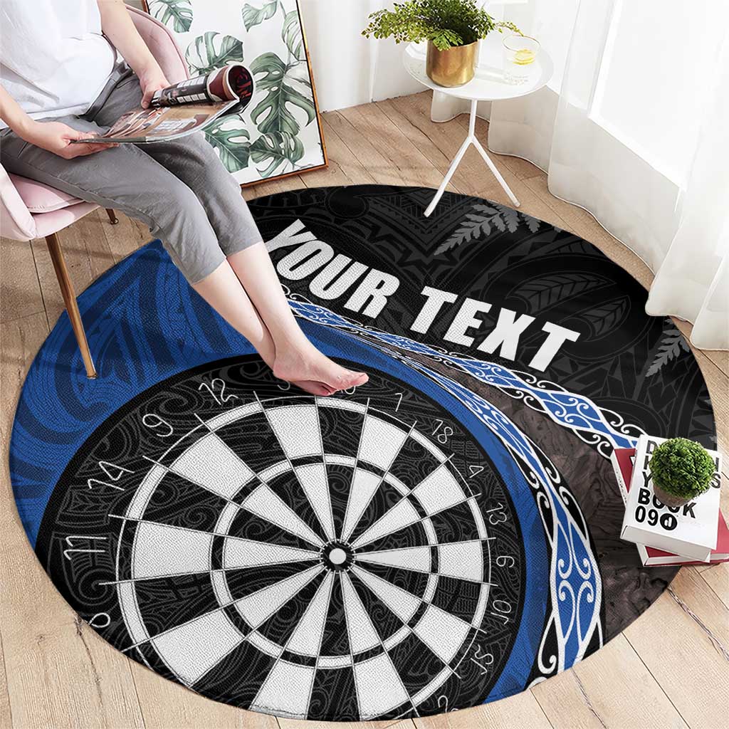 Personalised New Zealand Darts Round Carpet Koru Tribal Tattoo and Silver Fern Maori Pattern Blue Color LT03 - Polynesian Pride