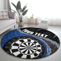 Personalised New Zealand Darts Round Carpet Koru Tribal Tattoo and Silver Fern Maori Pattern Blue Color LT03 - Polynesian Pride