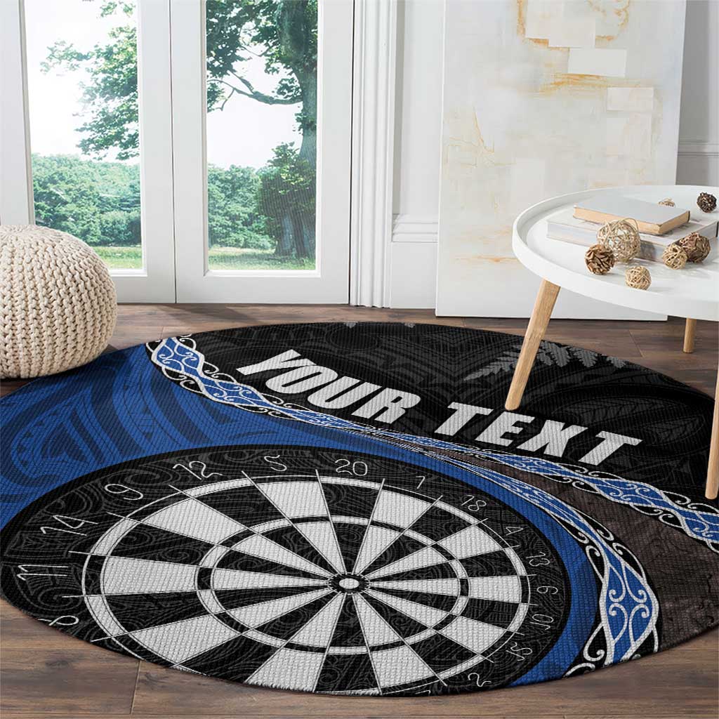 Personalised New Zealand Darts Round Carpet Koru Tribal Tattoo and Silver Fern Maori Pattern Blue Color LT03 - Polynesian Pride