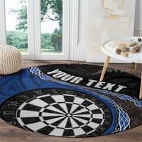 Personalised New Zealand Darts Round Carpet Koru Tribal Tattoo and Silver Fern Maori Pattern Blue Color LT03 - Polynesian Pride