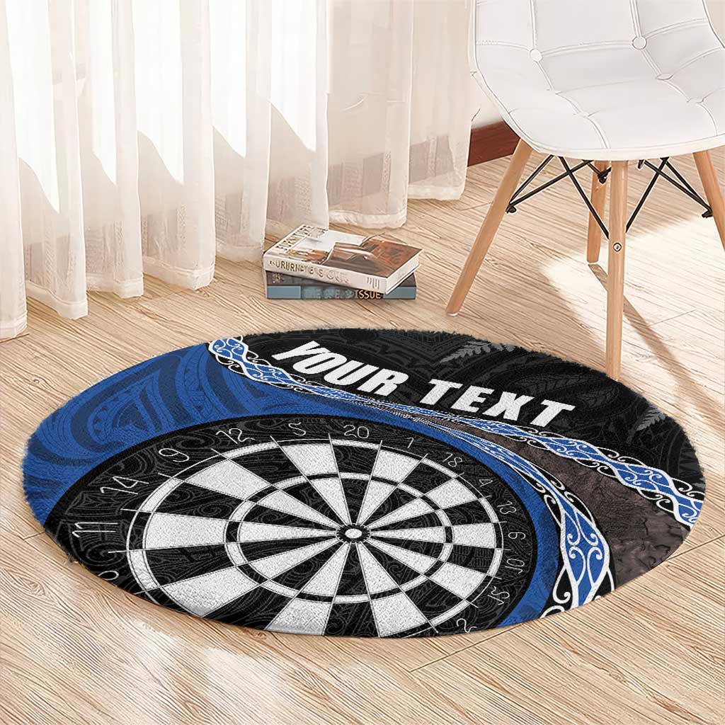 Personalised New Zealand Darts Round Carpet Koru Tribal Tattoo and Silver Fern Maori Pattern Blue Color LT03 - Polynesian Pride
