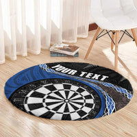 Personalised New Zealand Darts Round Carpet Koru Tribal Tattoo and Silver Fern Maori Pattern Blue Color LT03 - Polynesian Pride