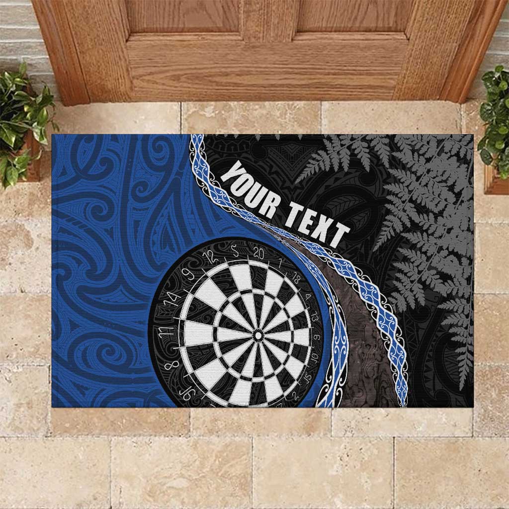 Personalised New Zealand Darts Rubber Doormat Koru Tribal Tattoo and Silver Fern Maori Pattern Blue Color LT03 Blue - Polynesian Pride