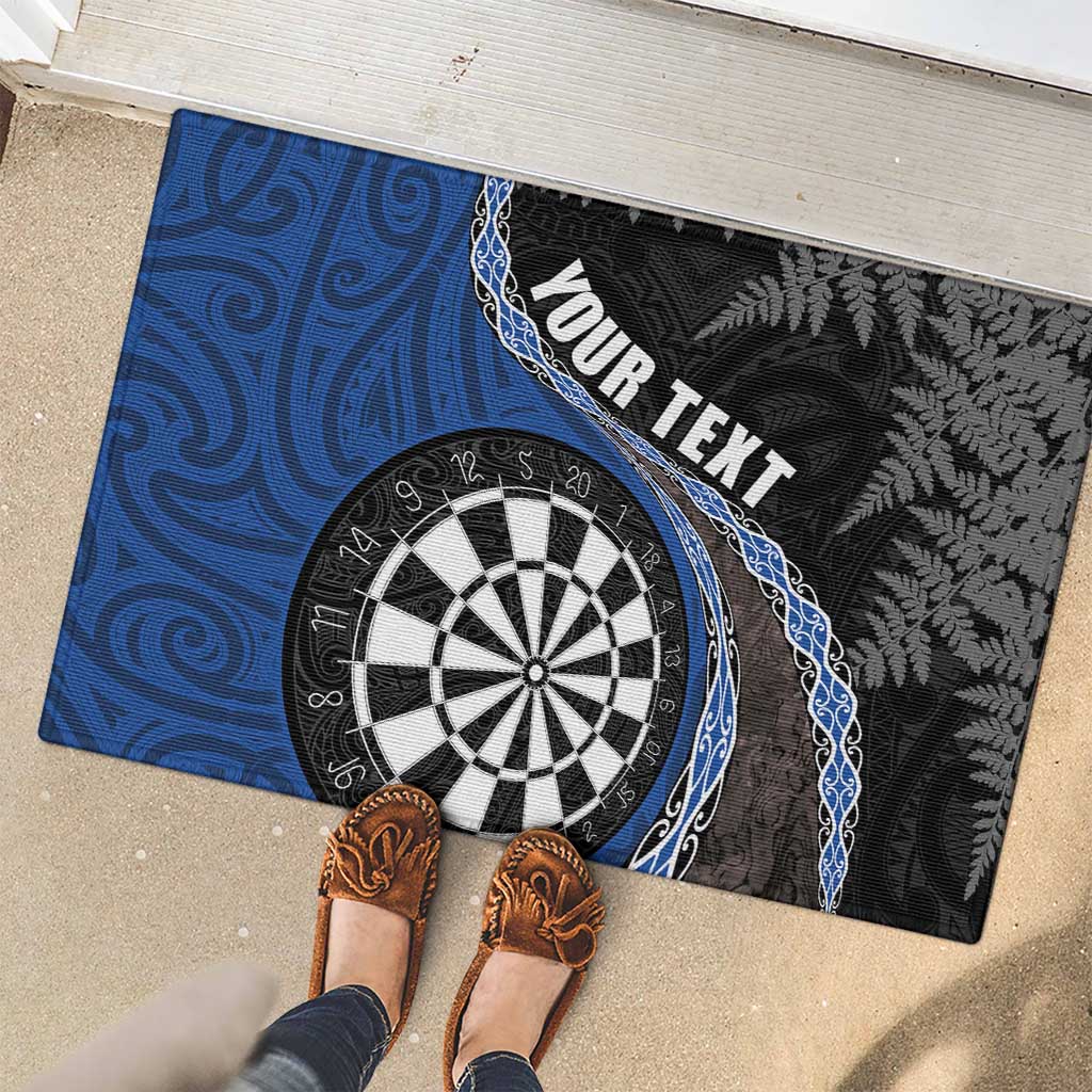 Personalised New Zealand Darts Rubber Doormat Koru Tribal Tattoo and Silver Fern Maori Pattern Blue Color LT03 - Polynesian Pride