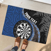 Personalised New Zealand Darts Rubber Doormat Koru Tribal Tattoo and Silver Fern Maori Pattern Blue Color LT03 - Polynesian Pride