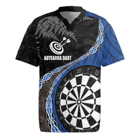 Personalised New Zealand Darts Rugby Jersey Koru Tribal Tattoo and Silver Fern Maori Pattern Blue Color LT03 Blue - Polynesian Pride