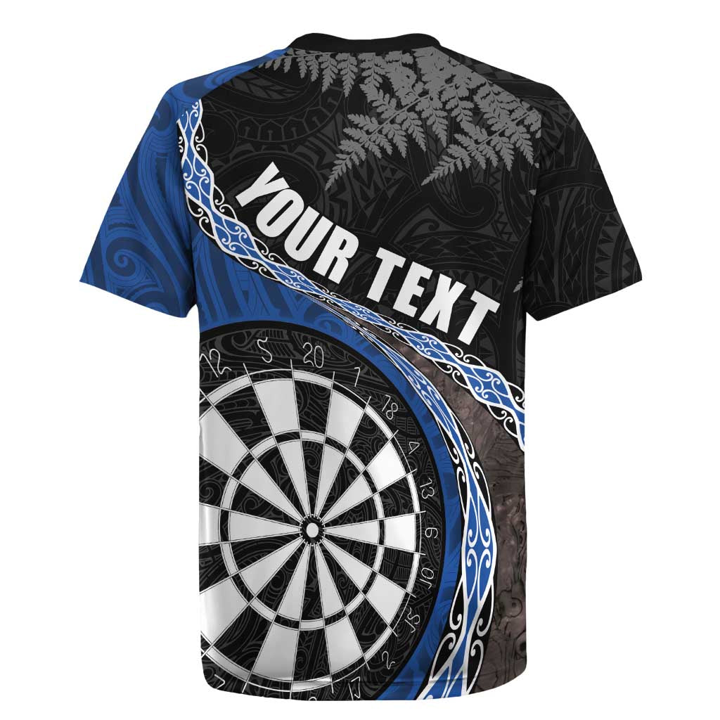 Personalised New Zealand Darts Rugby Jersey Koru Tribal Tattoo and Silver Fern Maori Pattern Blue Color LT03 - Polynesian Pride