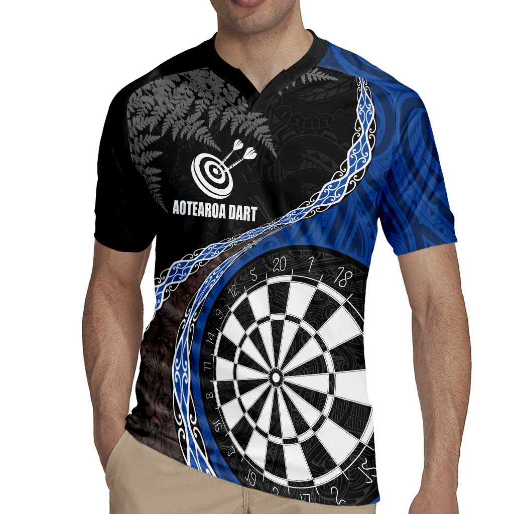 Personalised New Zealand Darts Rugby Jersey Koru Tribal Tattoo and Silver Fern Maori Pattern Blue Color LT03 - Polynesian Pride