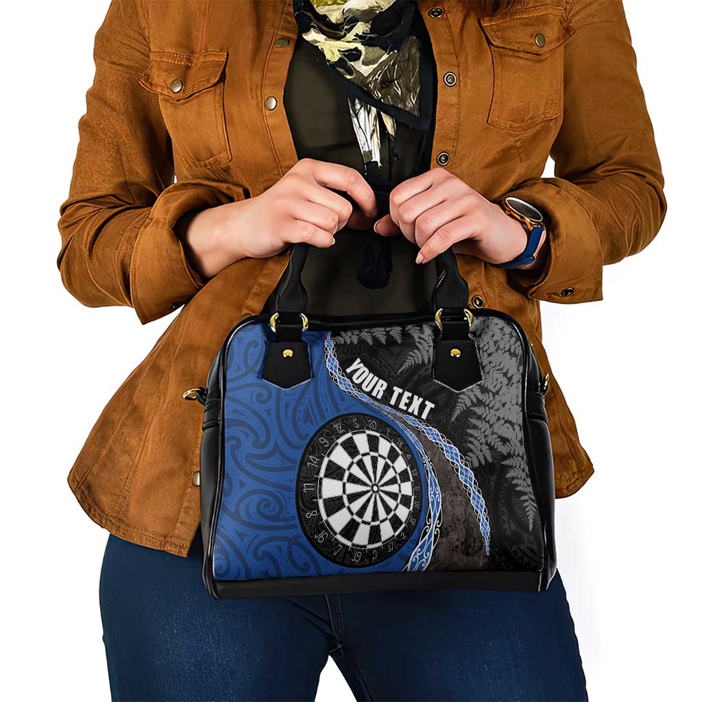 Personalised New Zealand Darts Shoulder Handbag Koru Tribal Tattoo and Silver Fern Maori Pattern Blue Color LT03 - Polynesian Pride