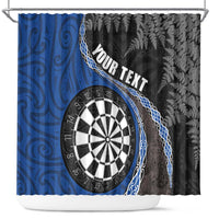 Personalised New Zealand Darts Shower Curtain Koru Tribal Tattoo and Silver Fern Maori Pattern Blue Color LT03 Blue - Polynesian Pride