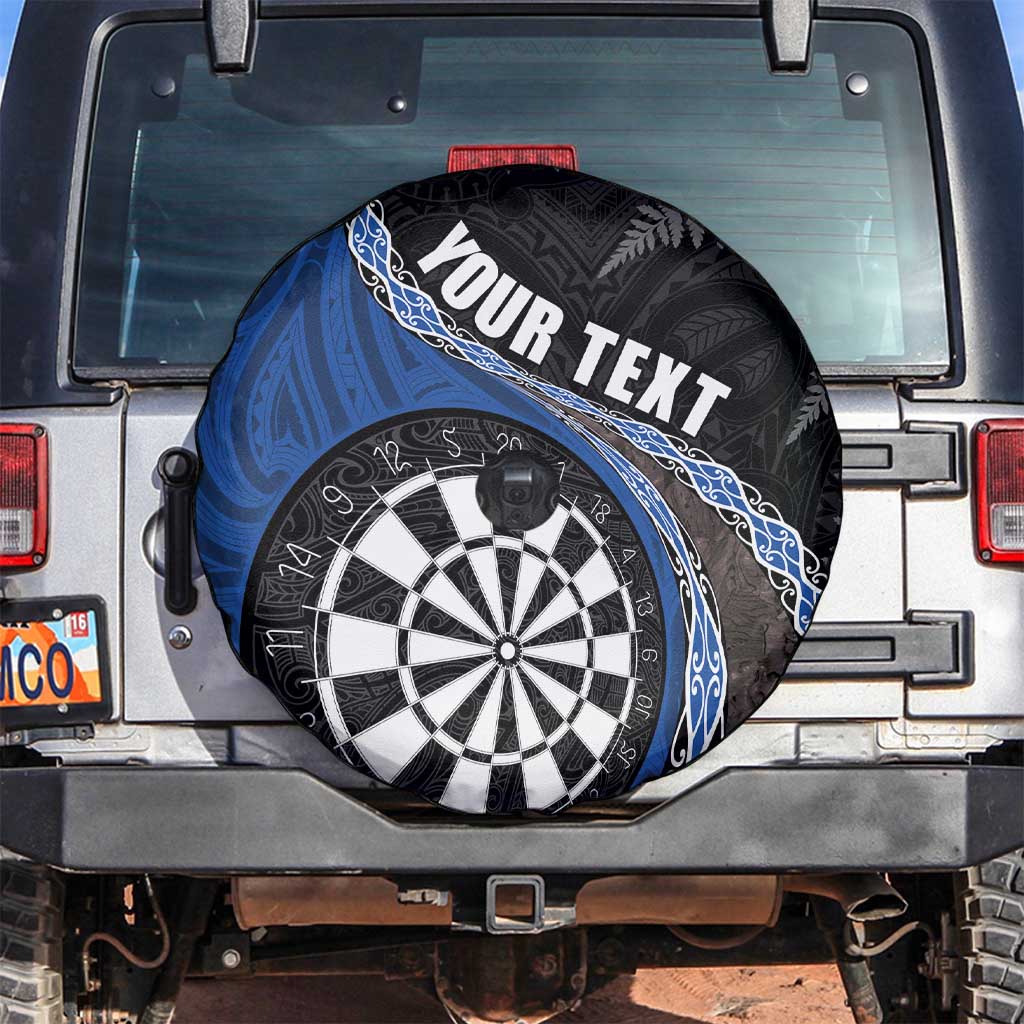 Personalised New Zealand Darts Spare Tire Cover Koru Tribal Tattoo and Silver Fern Maori Pattern Blue Color LT03 Blue - Polynesian Pride
