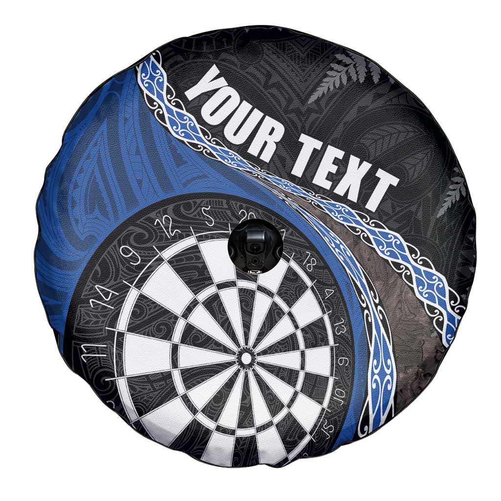 Personalised New Zealand Darts Spare Tire Cover Koru Tribal Tattoo and Silver Fern Maori Pattern Blue Color LT03 - Polynesian Pride
