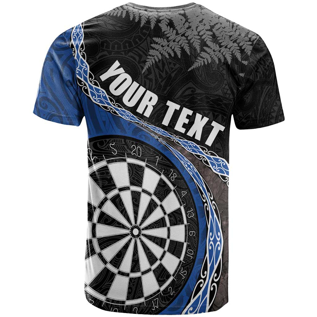 Personalised New Zealand Darts T Shirt Koru Tribal Tattoo and Silver Fern Maori Pattern Blue Color LT03 - Polynesian Pride