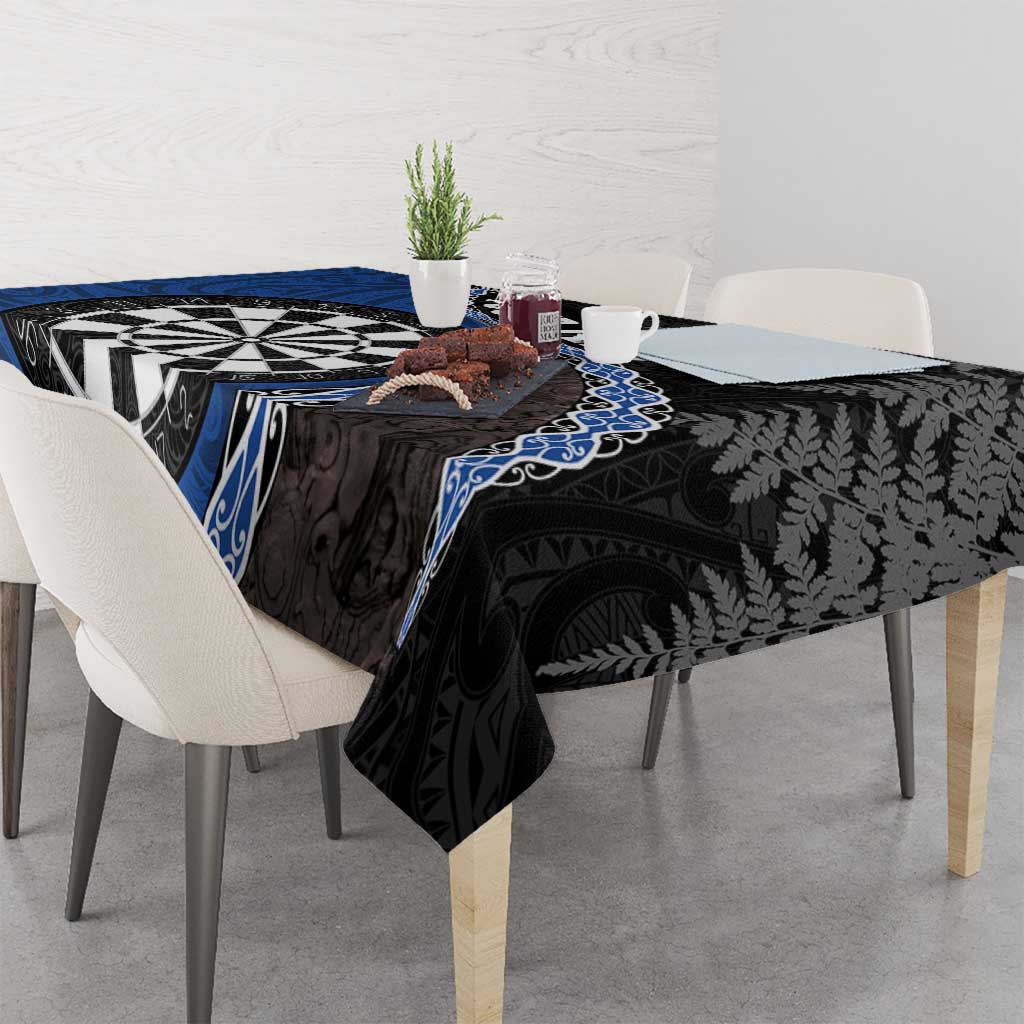 Personalised New Zealand Darts Tablecloth Koru Tribal Tattoo and Silver Fern Maori Pattern Blue Color LT03 - Polynesian Pride