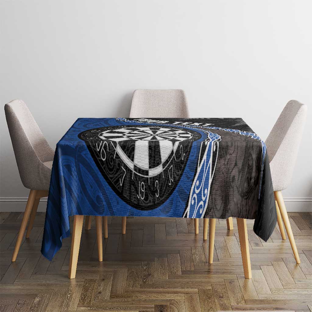 Personalised New Zealand Darts Tablecloth Koru Tribal Tattoo and Silver Fern Maori Pattern Blue Color LT03 - Polynesian Pride
