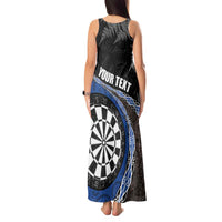 Personalised New Zealand Darts Tank Maxi Dress Koru Tribal Tattoo and Silver Fern Maori Pattern Blue Color LT03 - Polynesian Pride